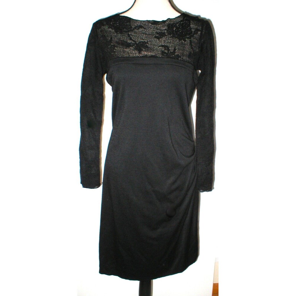 New Womens NWT NIU Black L Designer Dress Lace Wool Long Sleeves Large NIU'